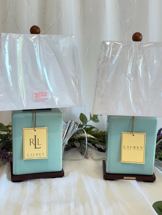 Ralph Lauren Other - RALPH LAUREN HOME Turquoise Blue Crackle Glaze Ceramic Table Lamps 17x9x7 PAIR